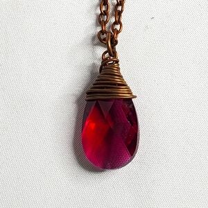 Artisan Teardrop Ruby Stone with Copper Colour Chain
